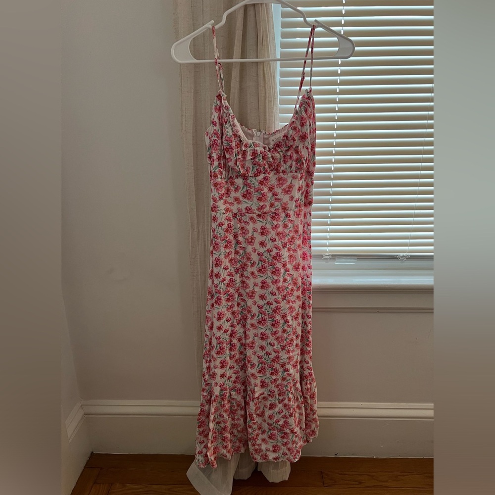 Pink flowers midi summer dress; size medium